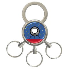 A Rocket Ship Sits On A Red Planet With Gold Stars In The Background 3-ring Key Chains by Simbadda