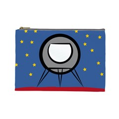 A Rocket Ship Sits On A Red Planet With Gold Stars In The Background Cosmetic Bag (large)  by Simbadda