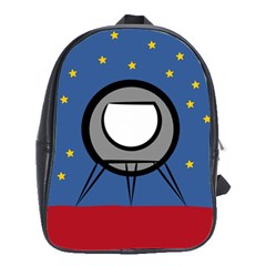 A Rocket Ship Sits On A Red Planet With Gold Stars In The Background School Bags(large)  by Simbadda