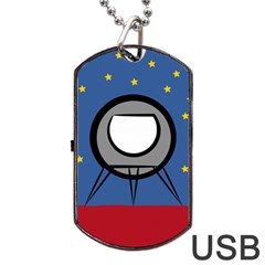 A Rocket Ship Sits On A Red Planet With Gold Stars In The Background Dog Tag Usb Flash (one Side) by Simbadda