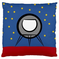 A Rocket Ship Sits On A Red Planet With Gold Stars In The Background Large Cushion Case (one Side) by Simbadda