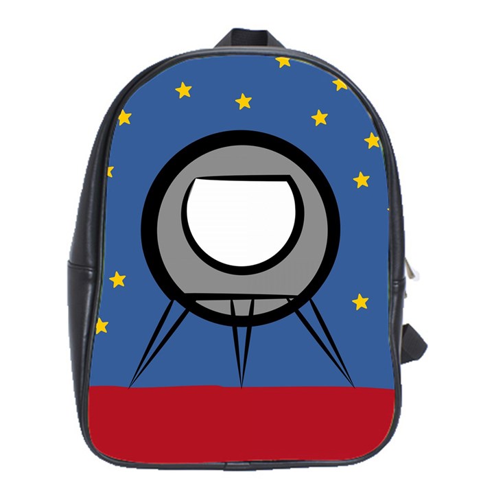 A Rocket Ship Sits On A Red Planet With Gold Stars In The Background School Bags (XL) 