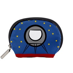 A Rocket Ship Sits On A Red Planet With Gold Stars In The Background Accessory Pouches (small)  by Simbadda