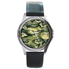 Camouflage Camo Pattern Round Metal Watch by Simbadda