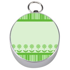 Floral Stripes Card In Green Silver Compasses by Simbadda