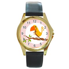 Yellow Bird Tweet Round Gold Metal Watch