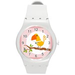 Yellow Bird Tweet Round Plastic Sport Watch (M) Front