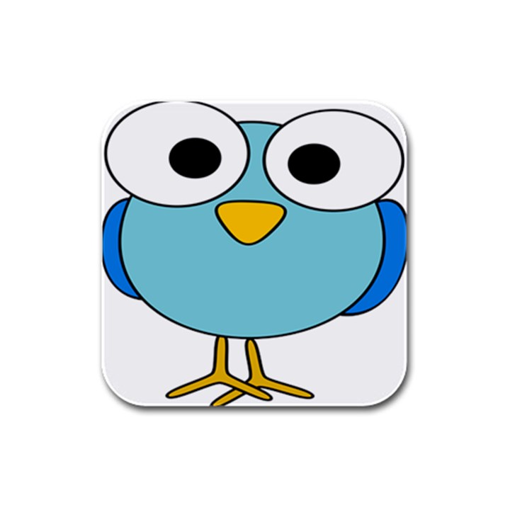 Bird Big Eyes Blue Rubber Square Coaster (4 pack) 