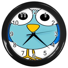 Bird Big Eyes Blue Wall Clocks (black)