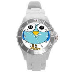 Bird Big Eyes Blue Round Plastic Sport Watch (l)