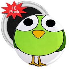 Bird Big Eyes Green 3  Magnets (10 Pack)  by Alisyart