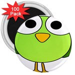 Bird Big Eyes Green 3  Magnets (100 pack) Front