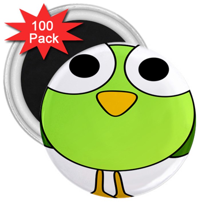 Bird Big Eyes Green 3  Magnets (100 pack)