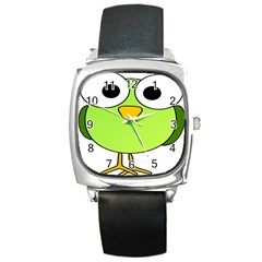 Bird Big Eyes Green Square Metal Watch by Alisyart