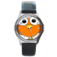 Bird Big Eyes Orange Round Metal Watch by Alisyart