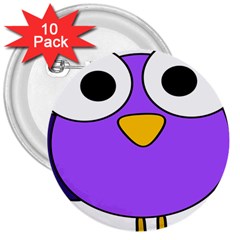 Bird Big Eyes Purple 3  Buttons (10 Pack)  by Alisyart