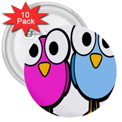 Bird Big Eyes Pink Blue 3  Buttons (10 pack) 