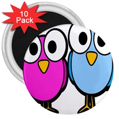 Bird Big Eyes Pink Blue 3  Magnets (10 pack) 