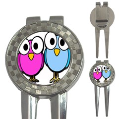 Bird Big Eyes Pink Blue 3-in-1 Golf Divots