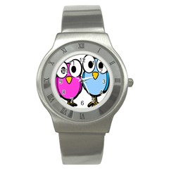 Bird Big Eyes Pink Blue Stainless Steel Watch