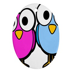 Bird Big Eyes Pink Blue Oval Ornament (two Sides) by Alisyart