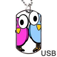 Bird Big Eyes Pink Blue Dog Tag Usb Flash (two Sides)