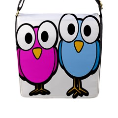 Bird Big Eyes Pink Blue Flap Messenger Bag (L) 