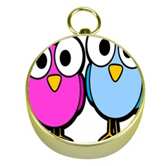 Bird Big Eyes Pink Blue Gold Compasses