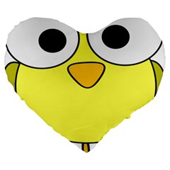 Bird Big Eyes Yellow Green Large 19  Premium Heart Shape Cushions by Alisyart