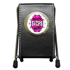 Bullying Stops Here Pink Sign Pen Holder Desk Clocks