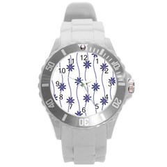 Geometric Flower Seamless Repeating Pattern With Curvy Lines Round Plastic Sport Watch (l) by Simbadda