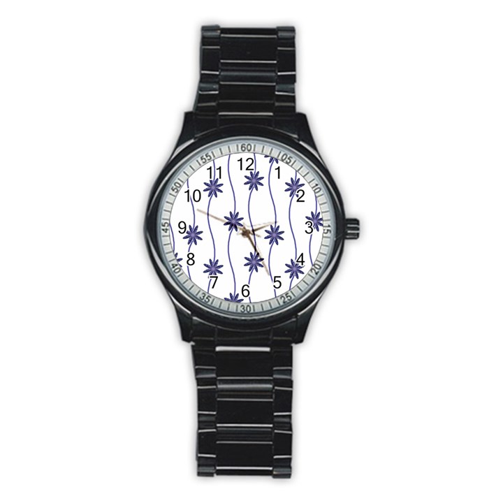 Geometric Flower Seamless Repeating Pattern With Curvy Lines Stainless Steel Round Watch