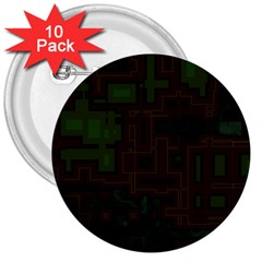 Circuit Board A Completely Seamless Background Design 3  Buttons (10 Pack)  by Simbadda