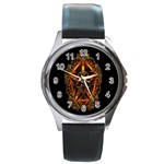 3d Fractal Jewel Gold Images Round Metal Watch Front