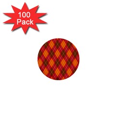 Argyle Pattern Background Wallpaper In Brown Orange And Red 1  Mini Buttons (100 Pack)  by Simbadda