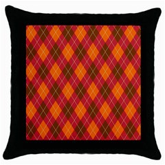 Argyle Pattern Background Wallpaper In Brown Orange And Red Throw Pillow Case (black) by Simbadda