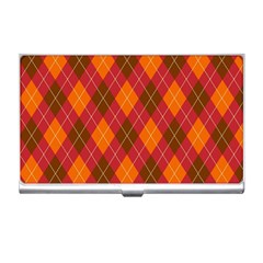 Argyle Pattern Background Wallpaper In Brown Orange And Red Business Card Holders by Simbadda