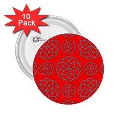 Geometric Circles Seamless Pattern On Red Background 2 25  Buttons (10 Pack)  by Simbadda