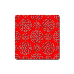 Geometric Circles Seamless Pattern On Red Background Square Magnet by Simbadda