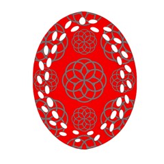 Geometric Circles Seamless Pattern On Red Background Oval Filigree Ornament (two Sides) by Simbadda