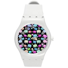 Cute Elephants  Round Plastic Sport Watch (m)