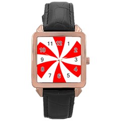 Candy Red White Peppermint Pinwheel Red White Rose Gold Leather Watch 