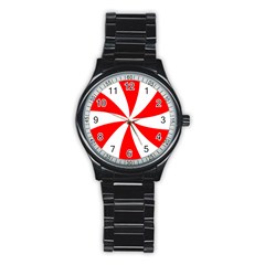 Candy Red White Peppermint Pinwheel Red White Stainless Steel Round Watch