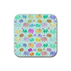 Cute elephants  Rubber Coaster (Square) 