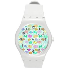 Cute elephants  Round Plastic Sport Watch (M)