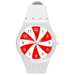 Candy Red White Peppermint Pinwheel Red White Round Plastic Sport Watch (m)