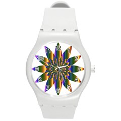 Chromatic Flower Gold Rainbow Star Light Round Plastic Sport Watch (m)