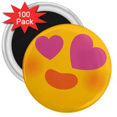 Emoji Face Emotion Love Heart Pink Orange Emoji 3  Magnets (100 Pack)