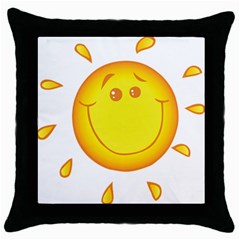 Domain Cartoon Smiling Sun Sunlight Orange Emoji Throw Pillow Case (black) by Alisyart