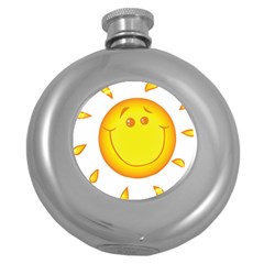 Domain Cartoon Smiling Sun Sunlight Orange Emoji Round Hip Flask (5 Oz) by Alisyart